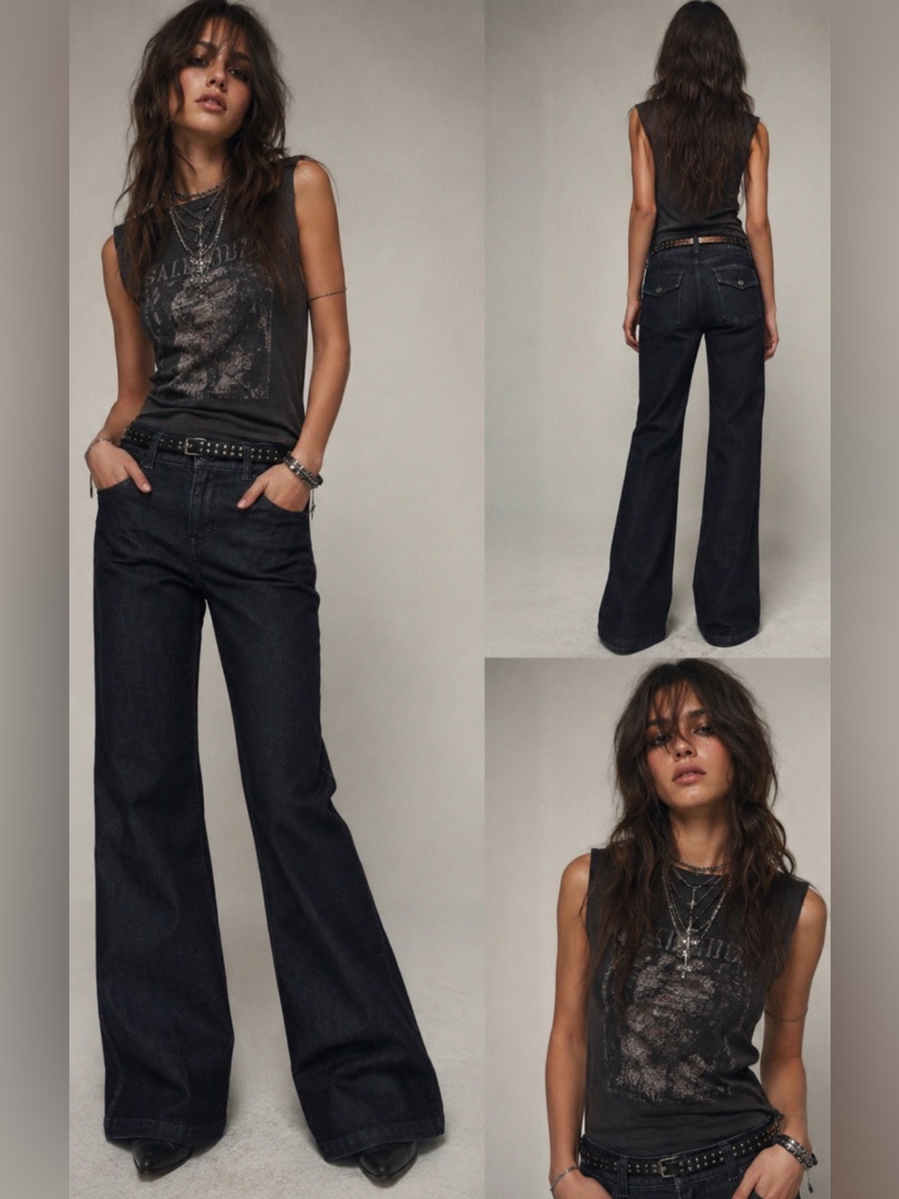 LOFT Y2K Dark Blue Indigo Modern Retro Infie Sleaze Flare Wide Leg Pants Size 10